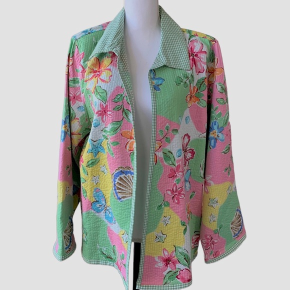 ALFRED DUNNER GINGHAM GRANDMA CORE FLORAL QUILTED BLAZER CARDIGAN KIMONO - Picture 6 of 14